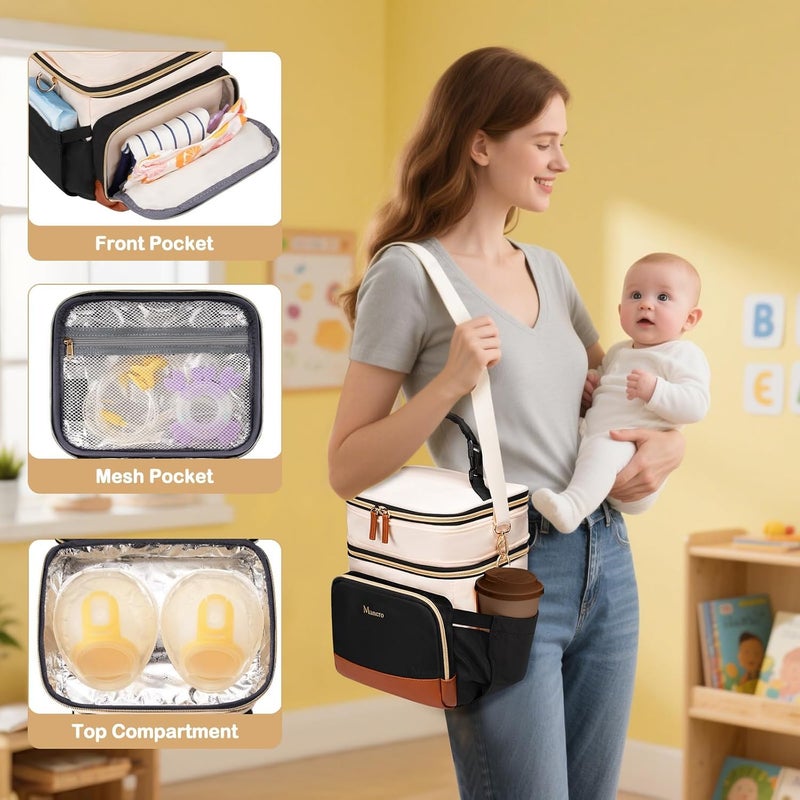 Mancro Expandable Bottle Cooler Bag Fits 6 Bottles Up to 9oz, Double Layer Breastmilk Cooler Bag with Ice Pack, Leakproof Breast Milk Cooler Travel Bag with Stroller Strap for Nursing Moms, Black - Image 5